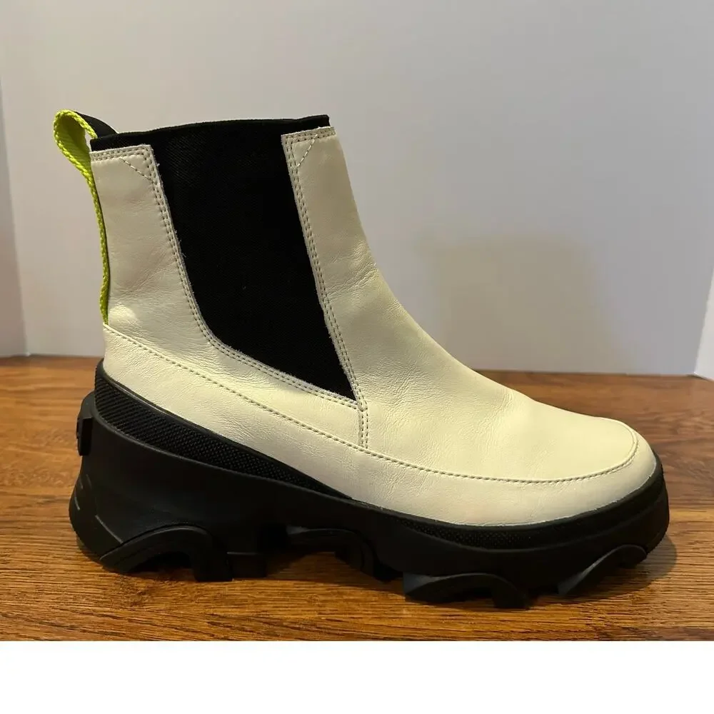 Sorel Brex Leather Chelsea Boots Chalk Black Women’s 9.5 Waterproof Modern Style
